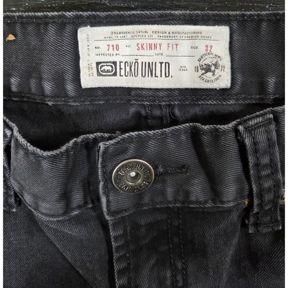 Marc Ecko Unlimited Black Denim Jeans Size 32x32 Skinny Fit Vintage Y2K - Picture 3 of 8